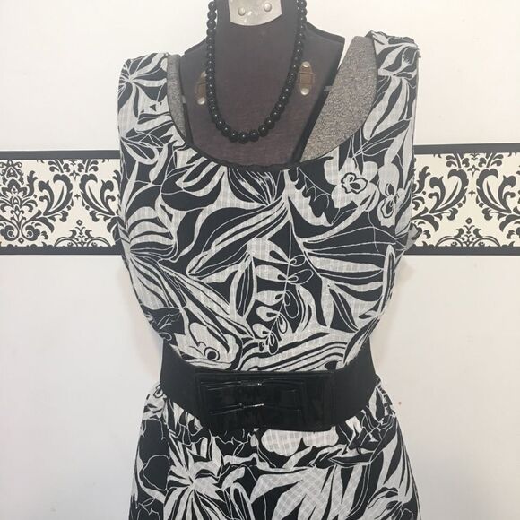 Black & White Rockabilly Chiffon Pin Up Swing Dress Plus Size 14W Dress Barn - Picture 3 of 5